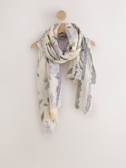 Green/Purple Floral Wool Lightweight Scarf - Image 6 of 8
