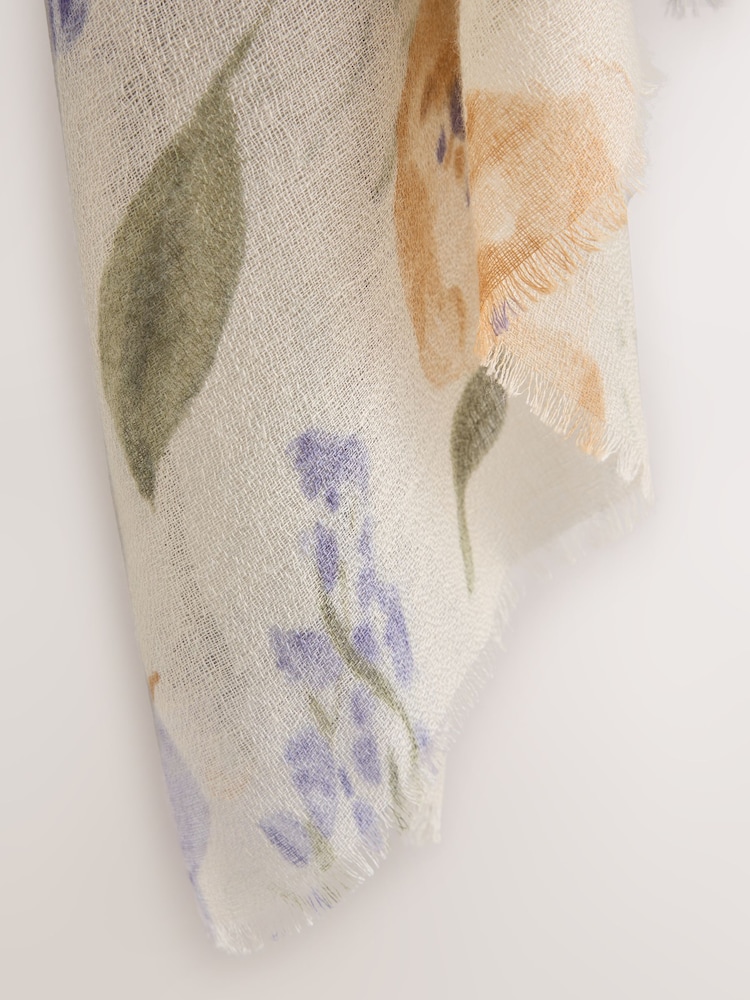 Green/Purple Floral Wool Lightweight Scarf - Image 8 of 8