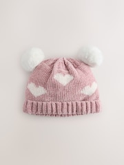 ប៉ាក់ Chenille បេះដូងពណ៌ផ្កាឈូក - Double Pom Baby Beanie - រូបភាព 1 នៃ 3