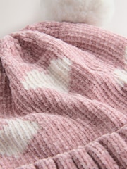 ប៉ាក់ Chenille បេះដូងពណ៌ផ្កាឈូក - Double Pom Baby Beanie - រូបភាព 3 នៃ 3