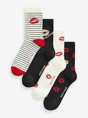 Rockett St George Black/Red Lips Print Socks 4 Pack - Image 1 of 7