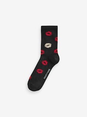 Rockett St George Black/Red Lips Print Socks 4 Pack - Image 4 of 7