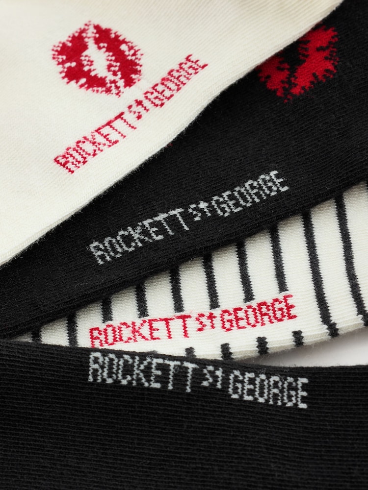 Rockett St George Black/Red Lips Print Socks 4 Pack - Image 7 of 7 Rockett St George Black/Red Lips Print Socks 4 Pack - Image 7 of 7