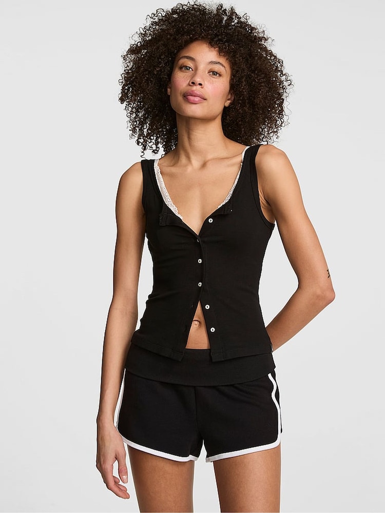 Victoria's Secret Pink Black Button Up Tank Top - Image 1 of 2