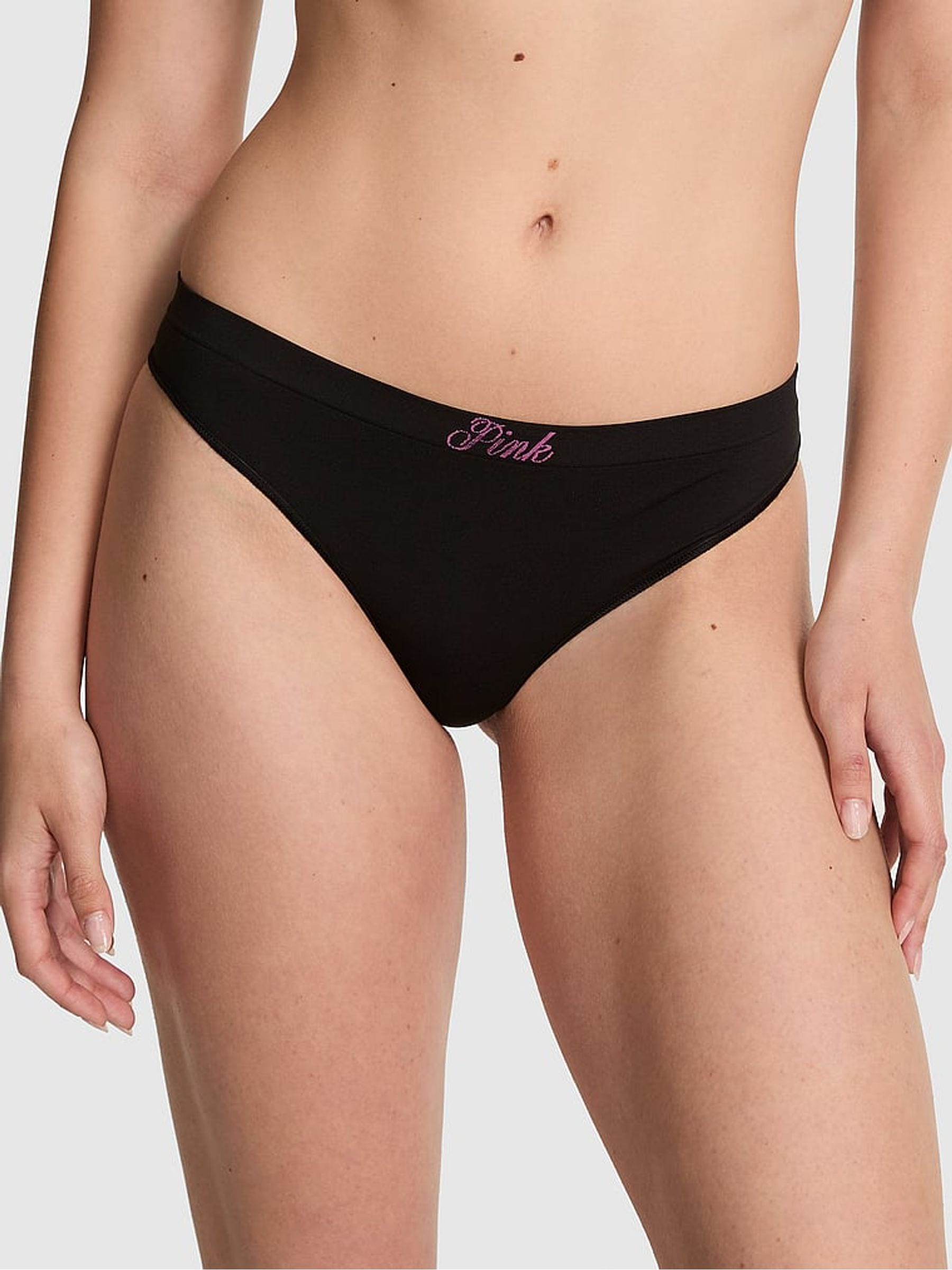 Victoria's Secret PINK Black Thong Seamless Knickers