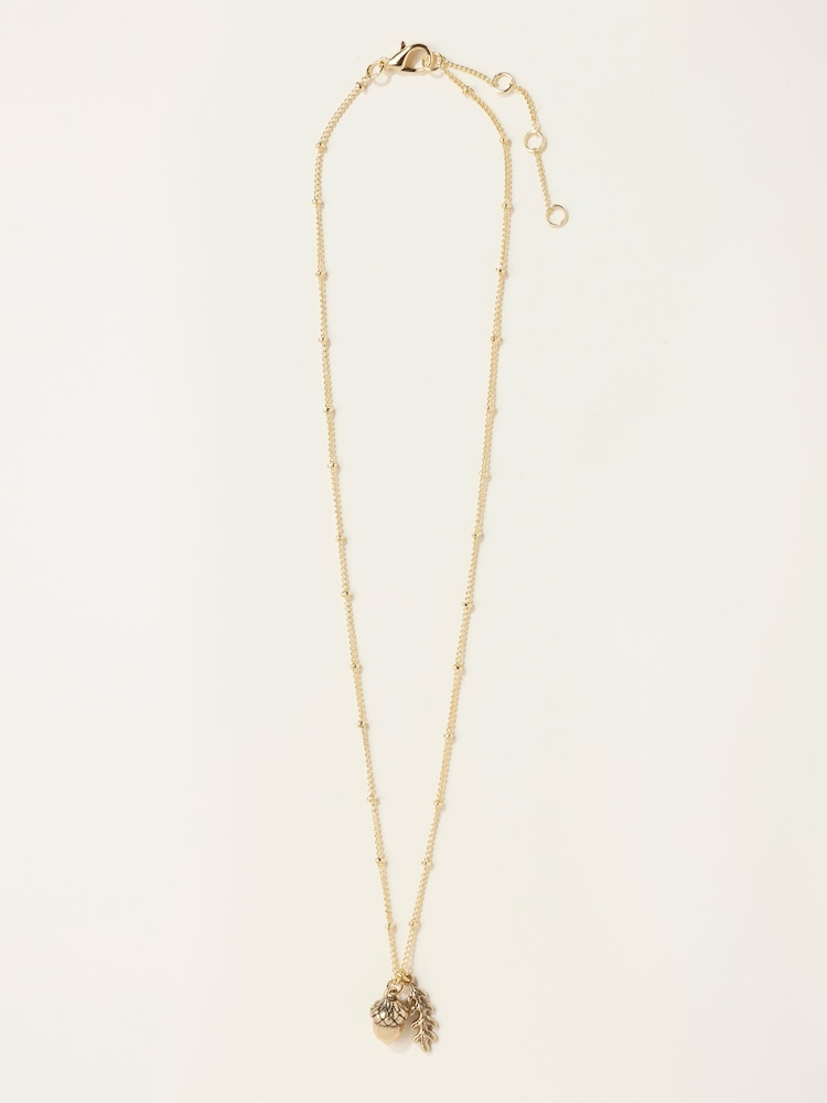 FatFace Gold Tone Acorn Leaf Necklace - Image 1 of 2 FatFace Gold Tone Acorn Leaf Necklace - Image 1 of 2