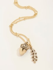 FatFace Gold Tone Acorn Leaf Necklace - Image 2 of 2