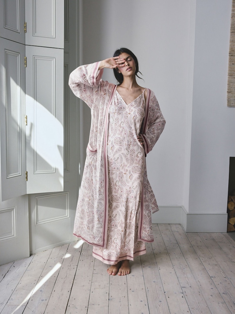 Cream Paisley Lightweight Viscose Dressing Gown - Image 2 of 5