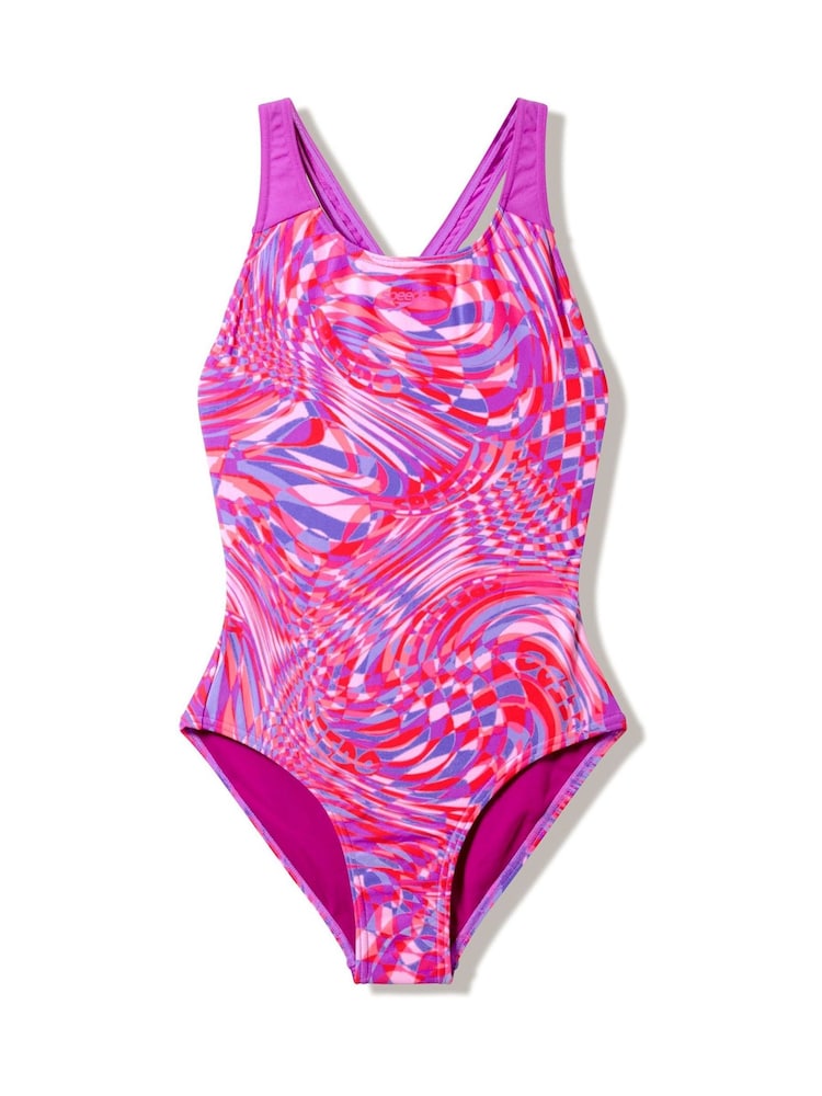 Speedo Pink Print Splashback Swimsuit - Image 1 of 2