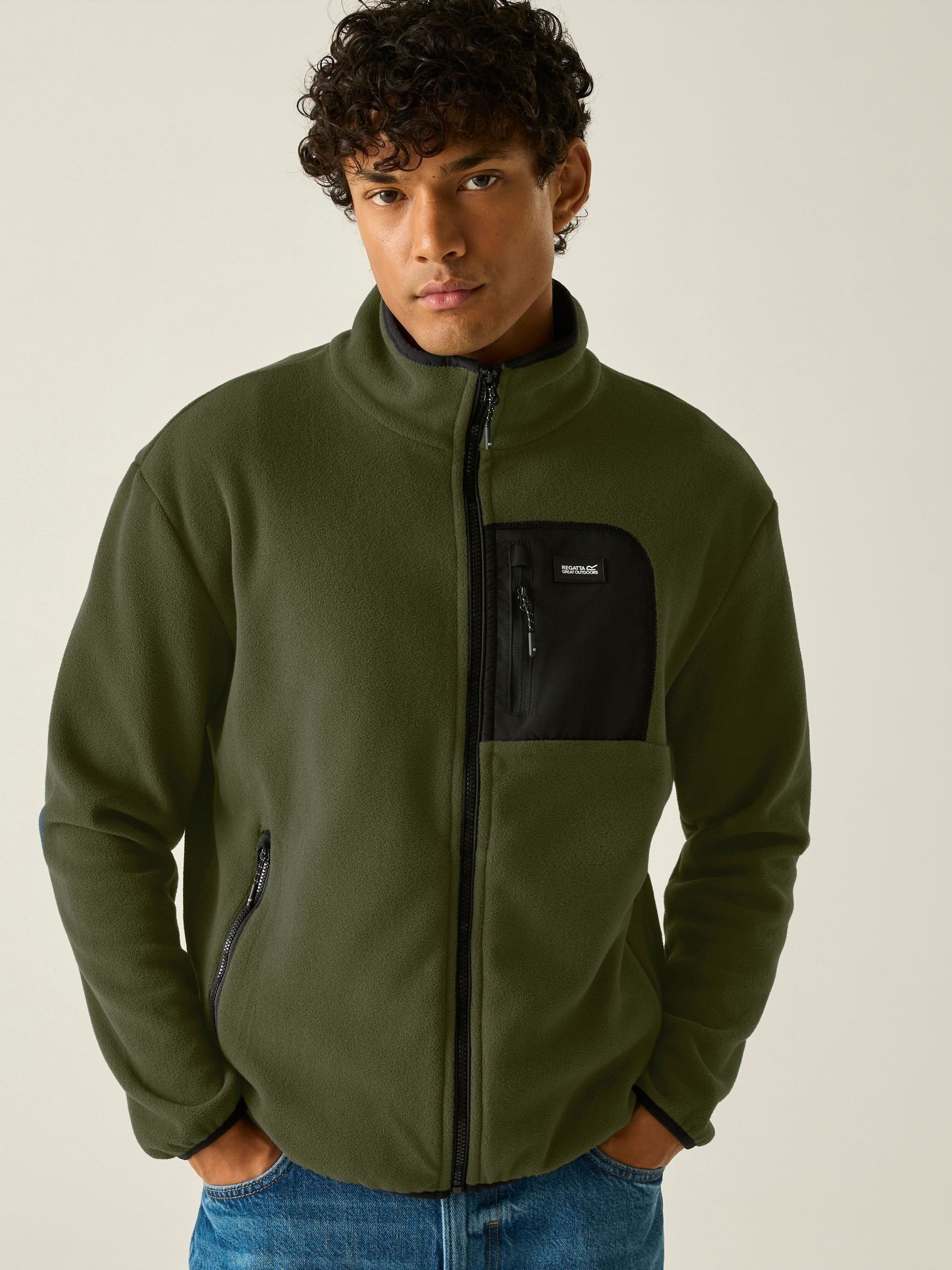 Regatta Men's Frankie Full Zip Fleece Dark Khaki/Black Small - Image 6