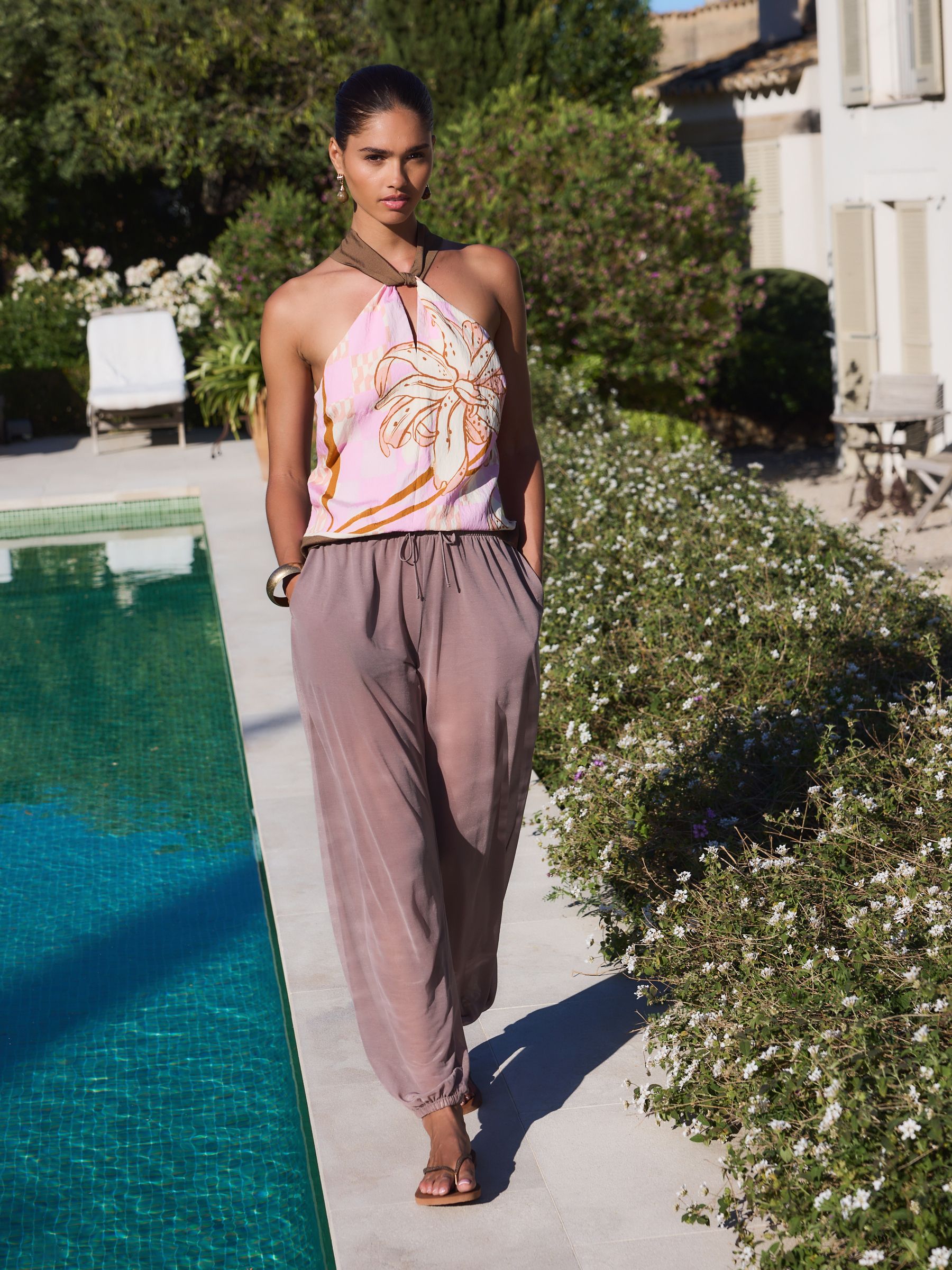 Buy Pink/Orange Floral Print Halter Neck Top from Next USA