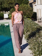 Pink/Orange Floral Print Halter Neck Top - Image 2 of 6