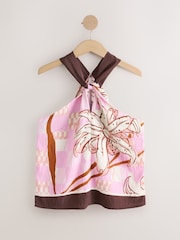 Pink/Orange Floral Print Halter Neck Top - Image 7 of 9