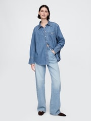 Gap Blue Chambray Denim Big Shirt - Image 3 of 5