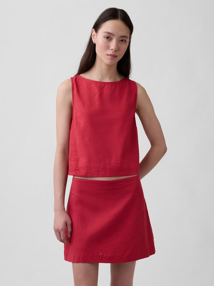 Gap Red Linen-Blend Crop Shell Vest - Image 1 of 5