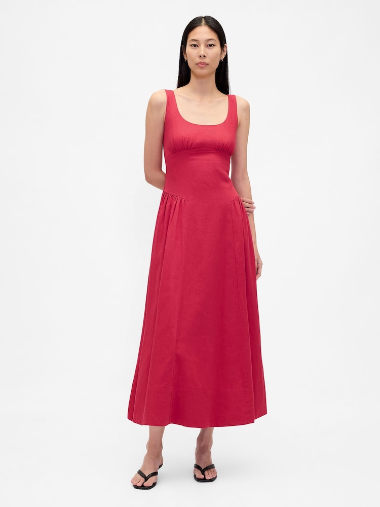 Gap Red Linen Blend Shirred Maxi Dress - Image 1 of 4