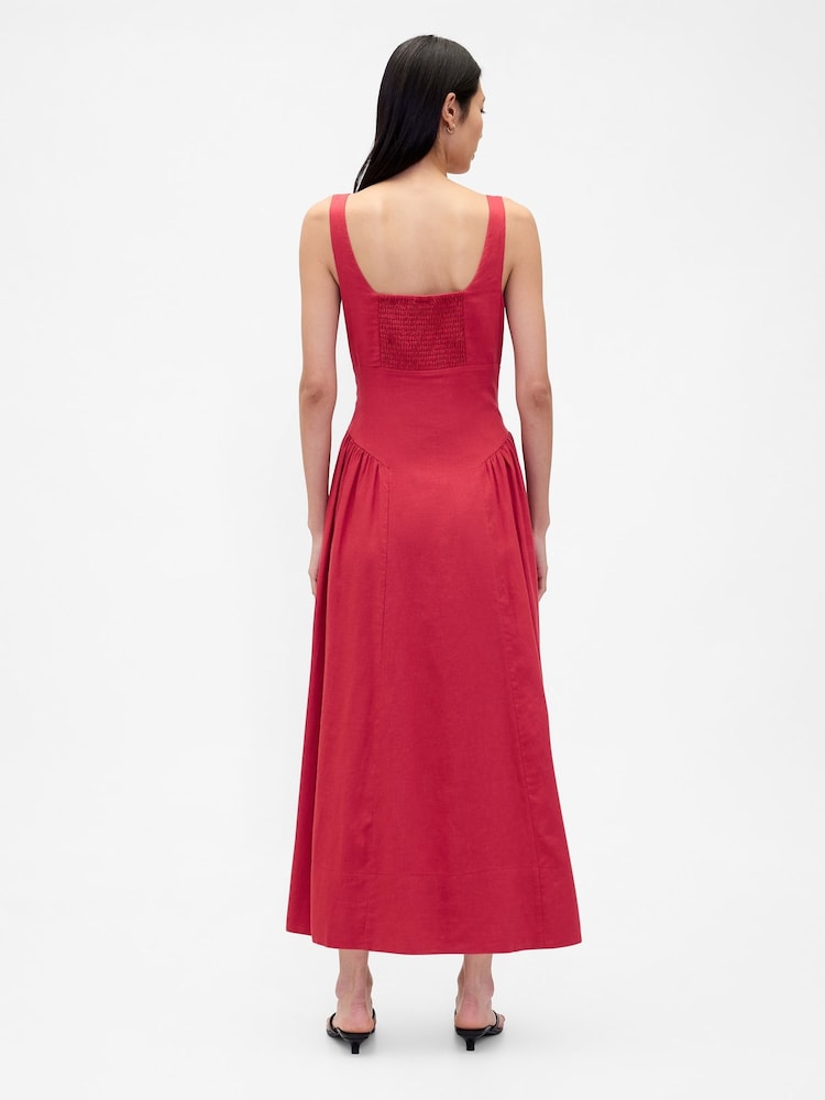 Gap Red Linen Blend Shirred Maxi Dress - Image 2 of 4