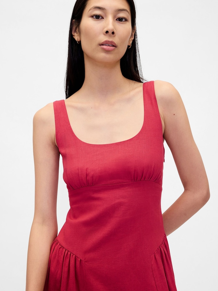 Gap Red Linen Blend Shirred Maxi Dress - Image 4 of 4