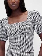 Svart Rutemønster - Gap Linblanding Puffermet Crop Korsett Topp - Bilde 4 av 4