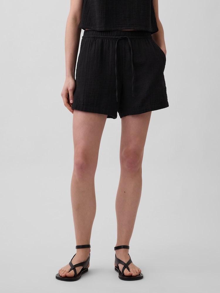 Gap Black 4 inch Mid Rise Cotton Gauze Easy Shorts - Image 1 of 4