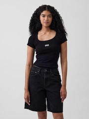 Gap Black Ribbed Logo Scoop neck Top - Image 1 of 5