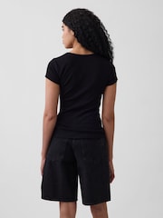 Gap Black Ribbed Logo Scoop neck Top - Image 2 of 5