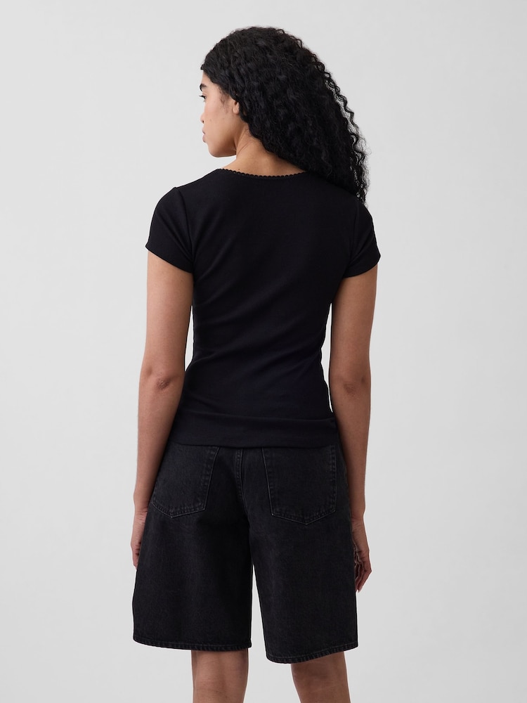 Gap Black Ribbed Logo Scoop neck Top - Image 2 of 5