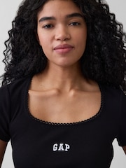 Gap Black Ribbed Logo Scoop neck Top - Image 4 of 5