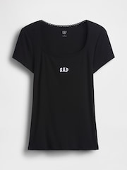 Gap Black Ribbed Logo Scoop neck Top - Image 5 of 5