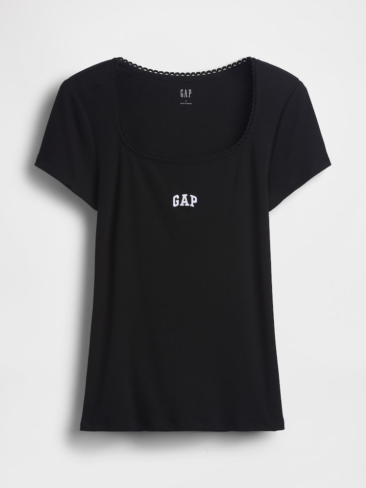 Gap Black Ribbed Logo Scoop neck Top - Image 5 of 5