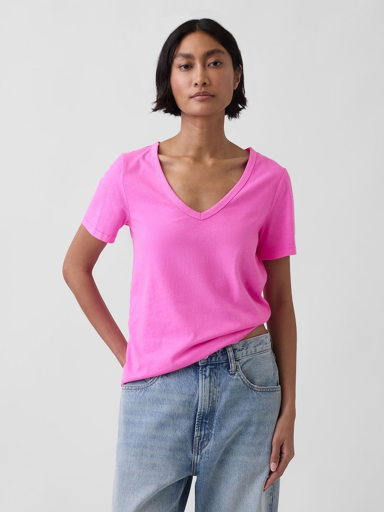 Rosa - Gap Vintage Soft V-Neck T-Shirt - Immagine 1 di 4