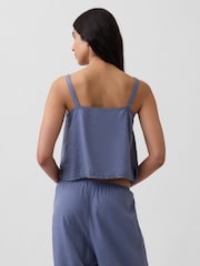 Gap Blue Linen-Blend Pintuck Crop Pyjama Vest - Image 2 of 4