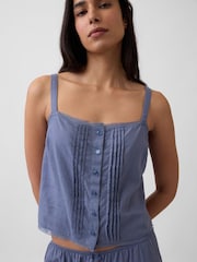 Gap Blue Linen-Blend Pintuck Crop Pyjama Vest - Image 4 of 4
