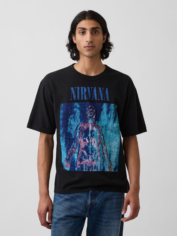 Gap Black Nirvana Relaxed Band Graphic Short Sleeve T-Shirt - Image 1 of 4