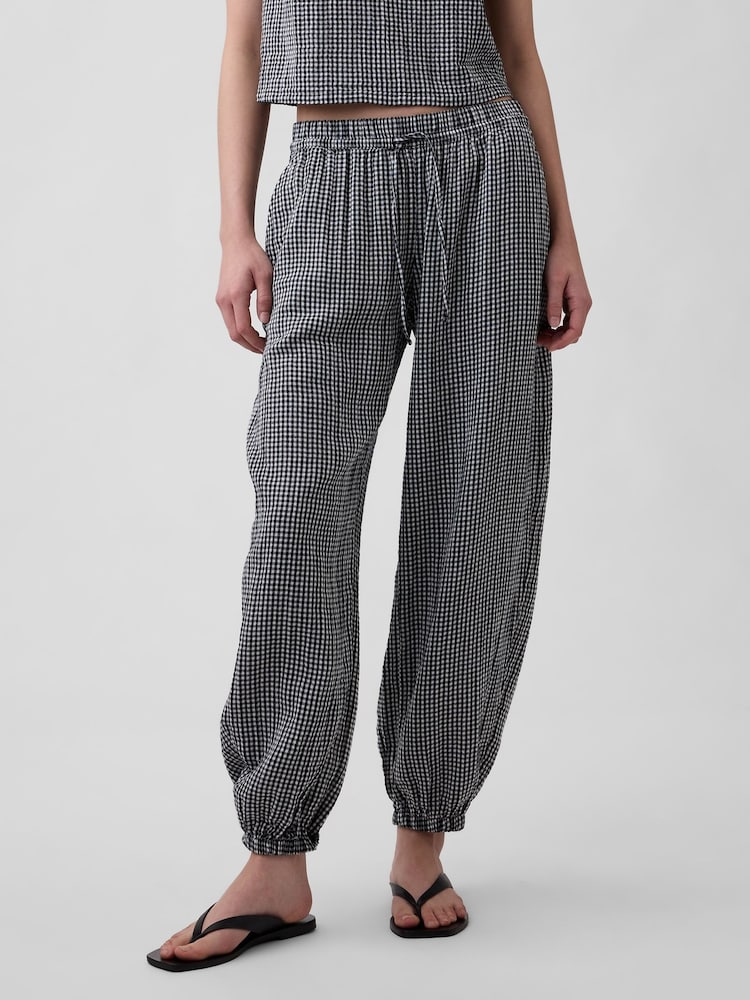 Gap Black Gingham Cotton Gauze Barrel Cuffed Trousers - Image 1 of 4