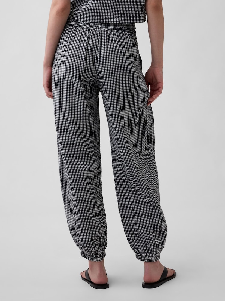 Gap Black Gingham Cotton Gauze Barrel Cuffed Trousers - Image 2 of 4