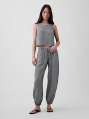 Gap Black Gingham Cotton Gauze Barrel Cuffed Trousers - Image 4 of 4