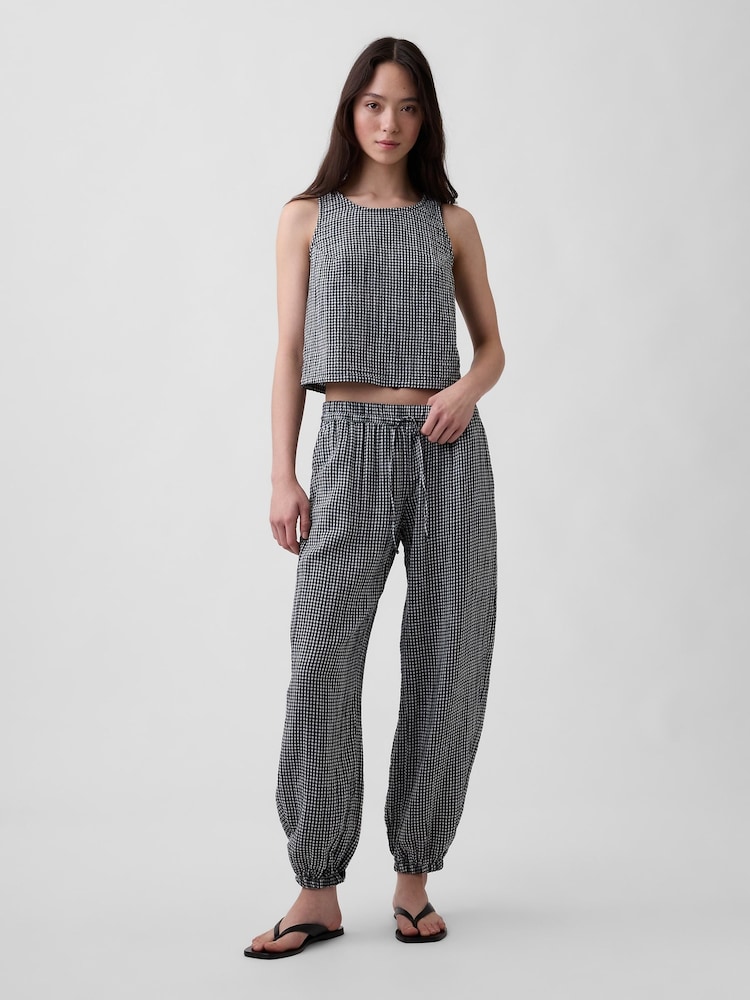 Gap Black Gingham Cotton Gauze Barrel Cuffed Trousers - Image 4 of 4