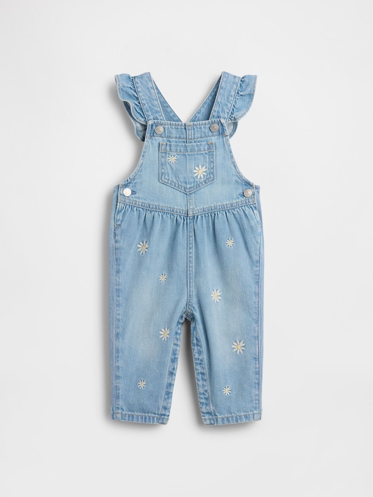 Gap Medium Wash Embroidered Floral Denim Dungarees (0-24mths) - Image 1 of 3