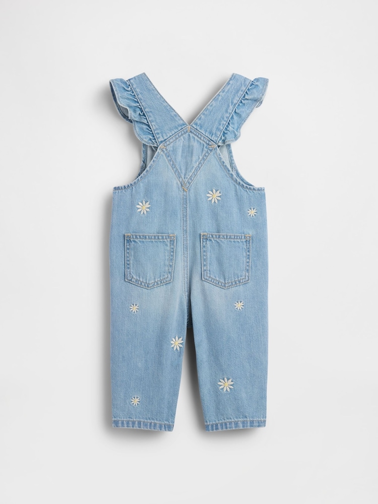 Gap Medium Wash Embroidered Floral Denim Dungarees (0-24mths) - Image 2 of 3