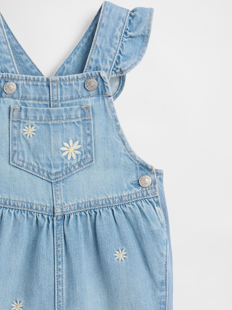 Gap Medium Wash Embroidered Floral Denim Dungarees (0-24mths) - Image 3 of 3