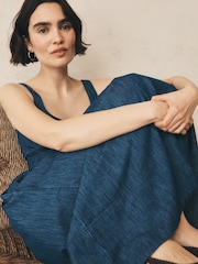 Gap Blue Linen Scoop Neck Shirred Maxi Dress - Image 5 of 5