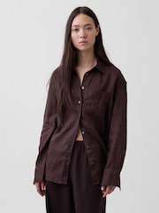 Gap Brown Linen Oversized Shirt - Image 1 of 4