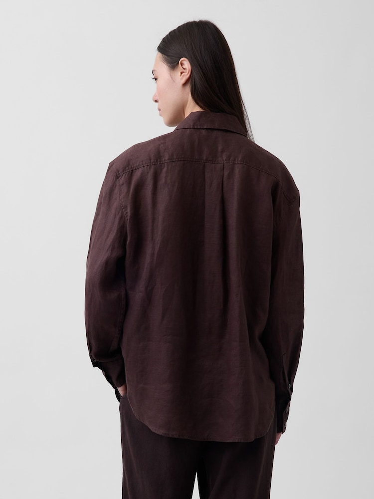 Gap Brown Linen Oversized Shirt - Image 2 of 4 Gap Brown Linen Oversized Shirt - Image 2 of 4
