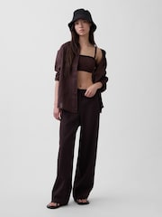 Gap Brown Linen Oversized Shirt - Image 3 of 4