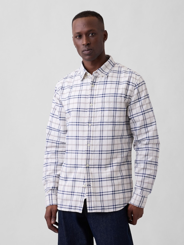 Gap White/Blue Check Oxford Shirt in Standard Fit - Image 1 of 5 Gap White/Blue Check Oxford Shirt in Standard Fit - Image 1 of 5