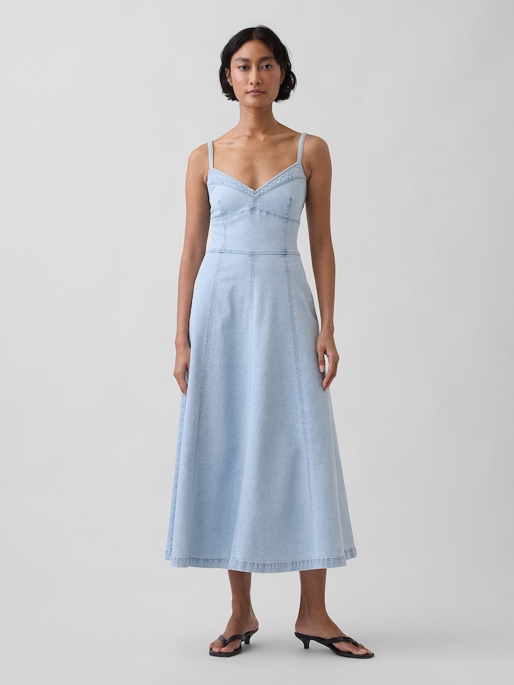 Gap Blue Denim Seamed Corset Maxi Dress - Image 1 of 4