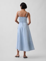 Gap Blue Denim Seamed Corset Maxi Dress - Image 2 of 4