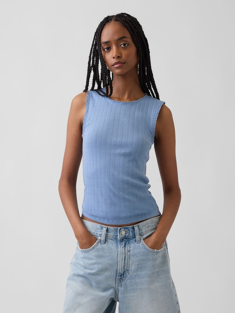 Gap Blue Pointelle Shell Vest - Image 1 of 4 Gap Blue Pointelle Shell Vest - Image 1 of 4