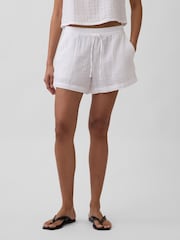 Gap White 4 inch Mid Rise Cotton Gauze Easy Shorts - Image 1 of 4
